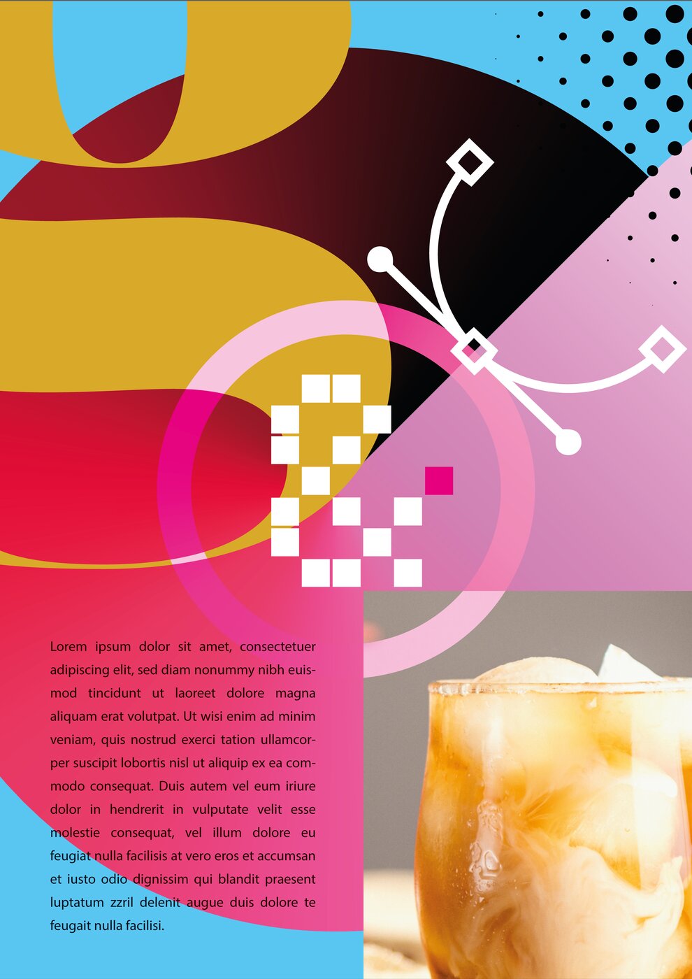 Affiche graphique, composition autour d'un café glacé